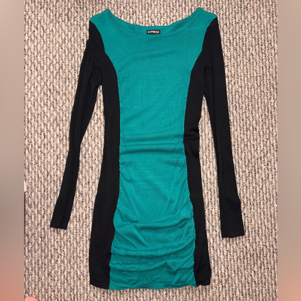 Express Teal and Black Long Sleeve Dress
